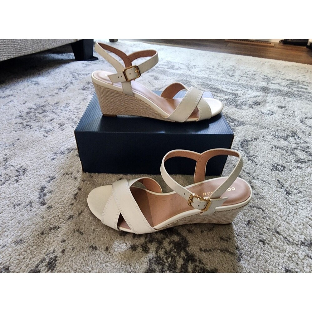 NEW Cole Haan Women’s Size 10 B Renata Wedge  Ankle Strap Leather Sandals. Ivory